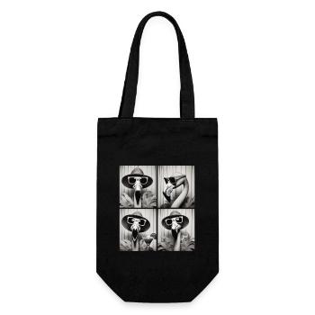 Photo Booth Flamingo – Vintage Fun in Four Poses - Gift Bag for Bottles - black - Front