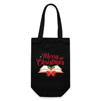 Merry Bookmas – Fine Line Book Design - Gift Bag for Bottles - black - Front