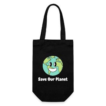 Lächelnde Erde Save Our Planet - Geschenkbeutel für Flaschen - Schwarz - Vorne