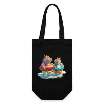 Hippos am Strand mit Schwimmreifen - Geschenkbeutel für Flaschen - Schwarz - Vorne