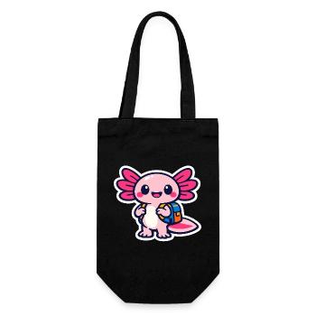 Endlich Schulkind süßes Axolotl zur Einschulung - Geschenkbeutel für Flaschen - Schwarz - Vorne