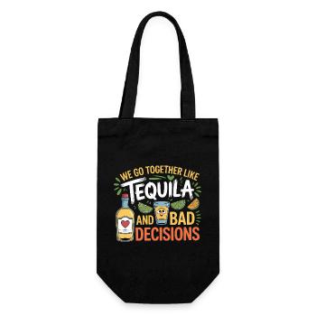 Tequila & Bad Decisions Lustiges Freunde Geschenk - Geschenkbeutel für Flaschen - Schwarz - Vorne