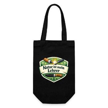 Natur ist mein Lehrer – Waldbadge - Geschenkbeutel für Flaschen - Schwarz - Vorne