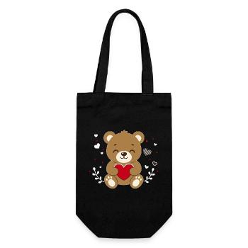 Cute Teddy Bear with Heart Kawaii Motif - Gift Bag for Bottles - black - Front