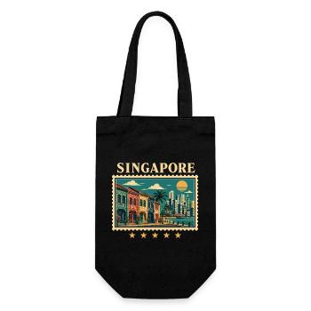 Singapur Tropische Vintage Reise - Geschenkbeutel für Flaschen - Schwarz - Vorne