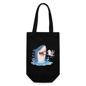 Shark brushing teeth with seagull - Gift Bag for Bottles - black - Front
