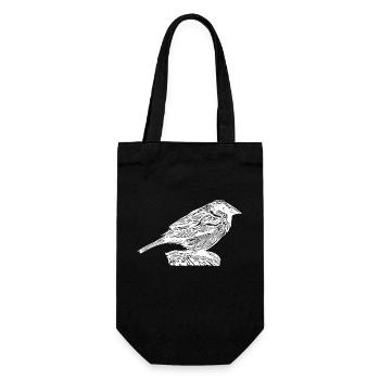 Kleiner süsser Hausspatz auf einem Ast - Geschenkbeutel für Flaschen - Schwarz - Vorne