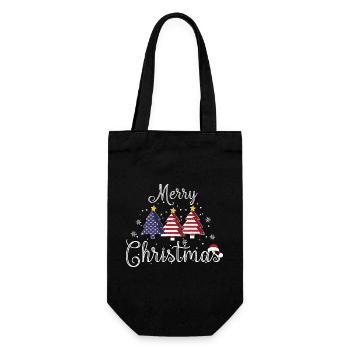 Merry Christmas Weihnachtsbäume USA Flagge Amerika - Geschenkbeutel für Flaschen - Schwarz - Vorne