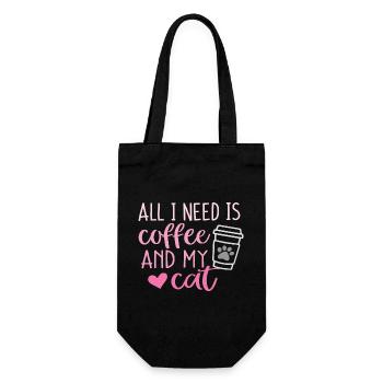 Alles, was ich brauche, ist Kaffee und meine Katze - Geschenkbeutel für Flaschen - Schwarz - Vorne