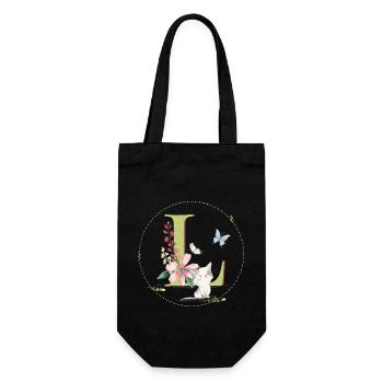 Lettre initiale L avec chat - Sac à bouteille - noir - Devant
