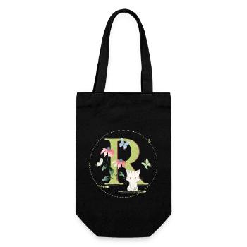 Lettre initiale R avec chat - Sac à bouteille - noir - Devant