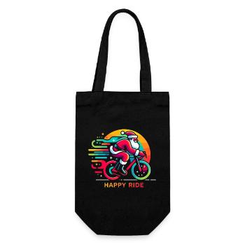 Lebendiger Weihnachtsmann Radfahren Illustration - Geschenkbeutel für Flaschen - Schwarz - Vorne