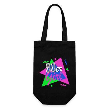 80er Girl - 80er Jahre - bunt + verrückt - retro - Geschenkbeutel für Flaschen - Schwarz - Vorne