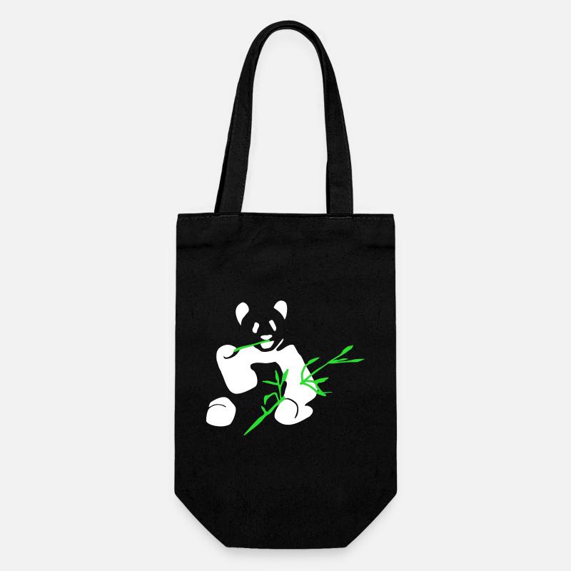 Panda mit Bambus - Geschenkbeutel für Flaschen - Schwarz