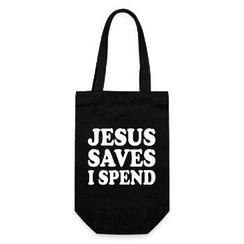 jesus saves i spend - Geschenkbeutel für Flaschen - Schwarz - Vorne