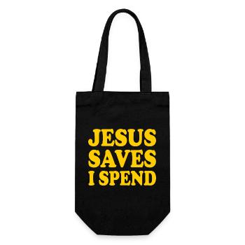 jesus saves i spend - Geschenkbeutel für Flaschen - Schwarz - Vorne