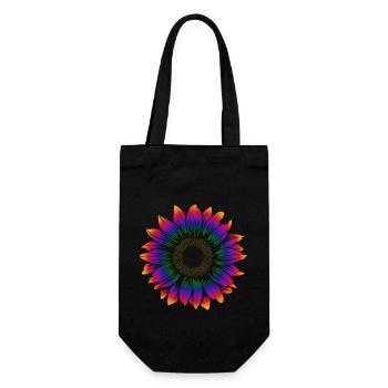 Rainbow Sonnenblume - Sonne - gute Laune - Geschenkbeutel für Flaschen - Schwarz - Vorne