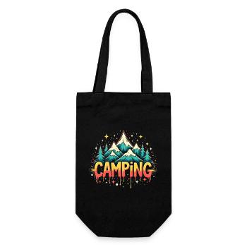 Retro Mountain Camping Schriftzug - Geschenkbeutel für Flaschen - Schwarz - Vorne