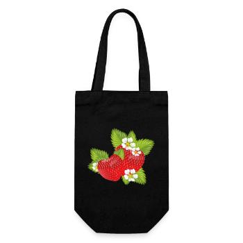 Strawberries surrounded by green leaves & blossoms - Gift Bag for Bottles - black - Front