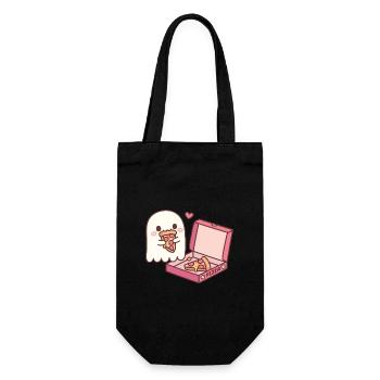Cute Ghost Eating Pizza Funny - Gift Bag for Bottles - black - Front