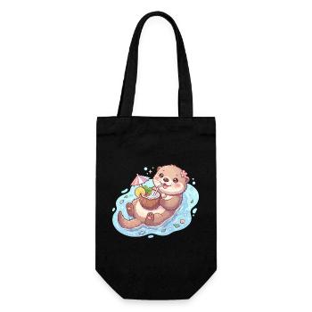 Cute Kawaii Otter Floating with Coconut Drink - Gift Bag for Bottles - black - Front