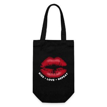 Embrasse, amour, répétez ! Lèvres embrassables avec du rouge à lèvres - Sac à bouteille - noir - Devant
