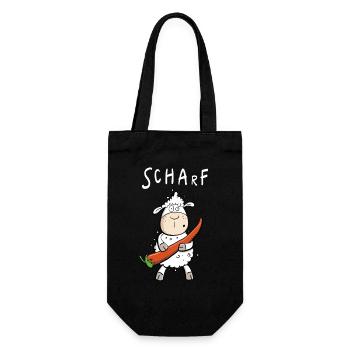 Peperoni Schaf I Scharf Comic Wortspiel - Geschenkbeutel für Flaschen - Schwarz - Vorne