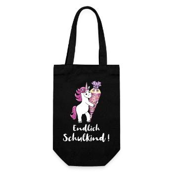 Einhorn mit Zuckertüte Einschulung Schulanfang - Geschenkbeutel für Flaschen - Schwarz - Vorne