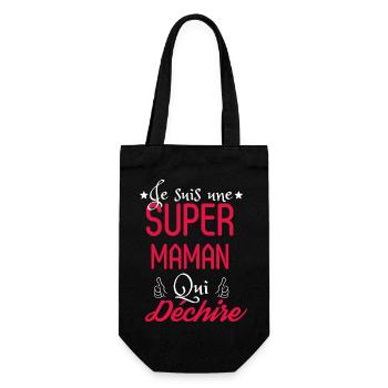 super maman qui déchire cadeau fête des mère - Sac à bouteille - noir - Devant