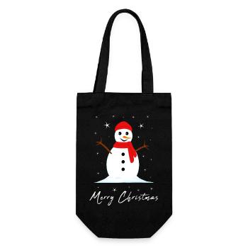 Schneemann Frohe Weihnachten - Geschenkbeutel für Flaschen - Schwarz - Vorne