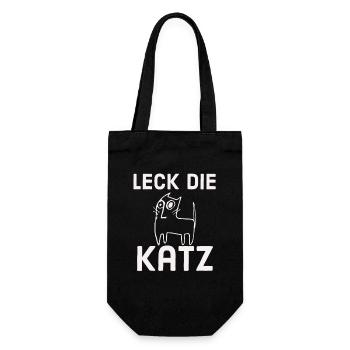 Leck die Katz - Geschenkbeutel für Flaschen - Schwarz - Vorne