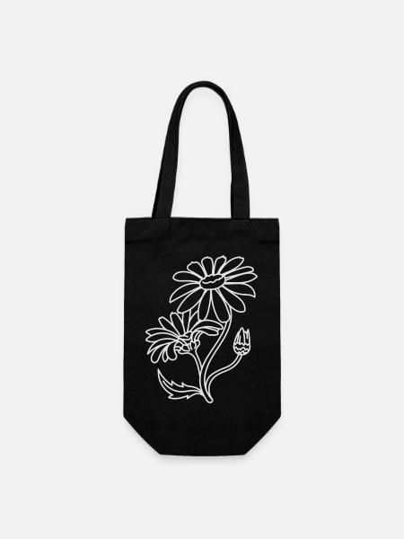 Einfache Gänseblümchen - Geschenkbeutel für Flaschen - Schwarz