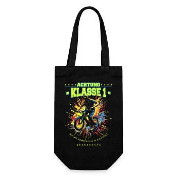 Einschulung - Klasse 1 - BMX - Action - Geschenkbeutel für Flaschen - Schwarz - Vorne