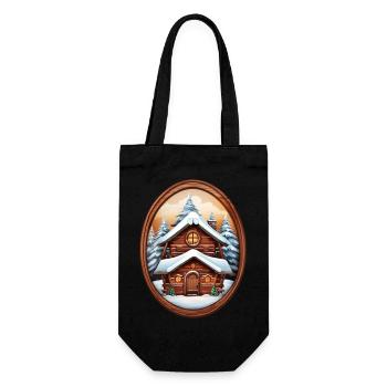 Wooden hut, Christmas house - Gift Bag for Bottles - black - Front