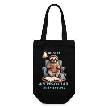 Clever sloth with book - Gift Bag for Bottles - black - Front