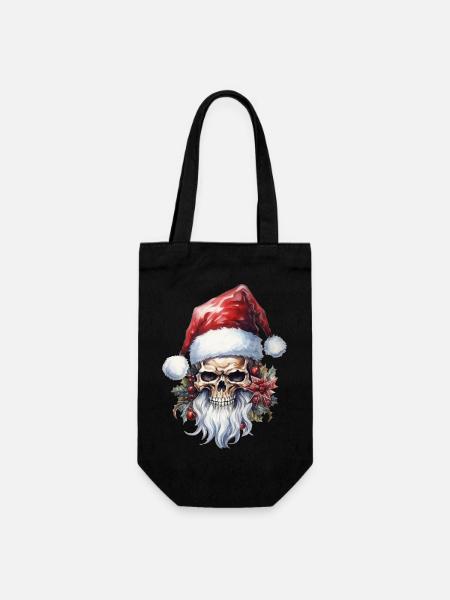 Totenkopf mit Weihnachtsmütze - Geschenkbeutel für Flaschen - Schwarz
