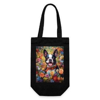 Boston Terrier Among Flowers as Painting Art - Gift Bag for Bottles - black - Front