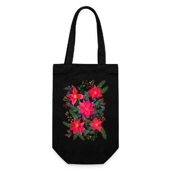 Festive Christmas Terne Floral Bouquet Watercolor - Gift Bag for Bottles - black - Front