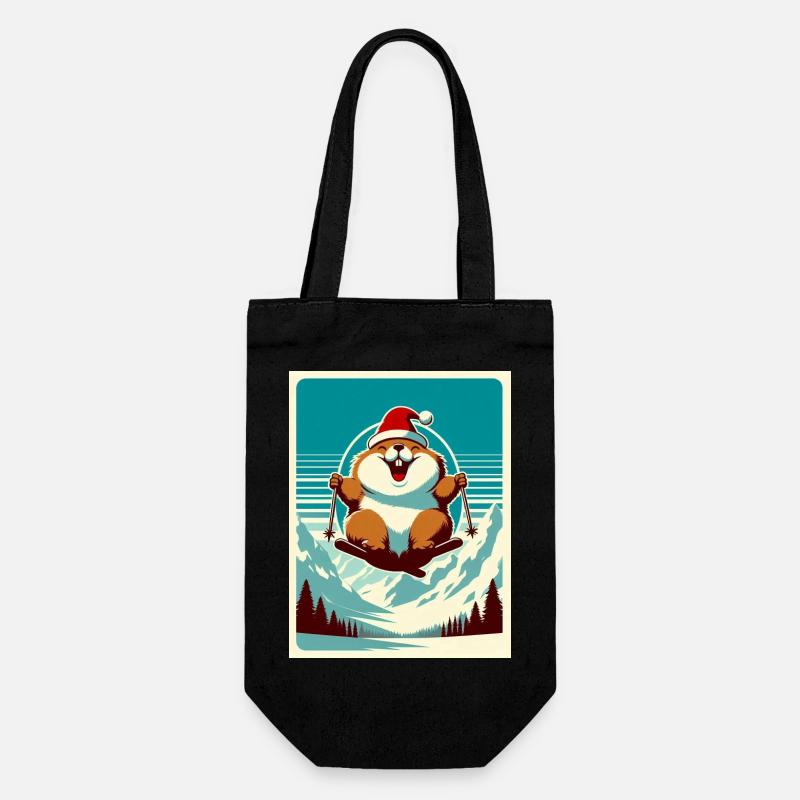Vintage Murmeltier Ski-Logo - Geschenkbeutel für Flaschen - Schwarz