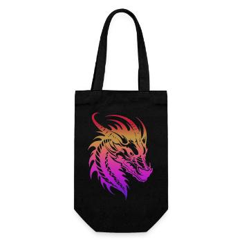 Fantasy Drache Anime Drachenkopf Mythisches Reptil - Geschenkbeutel für Flaschen - Schwarz - Vorne
