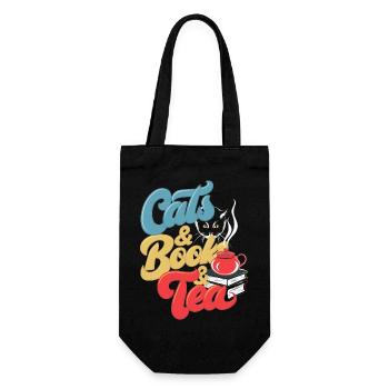 Katzen und Tee Druck - Geschenkbeutel für Flaschen - Schwarz - Vorne