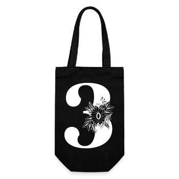 Number 3 Black Floral -3rd Floral Anniversary - Gift Bag for Bottles - black - Front