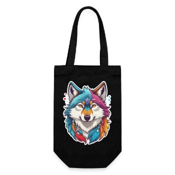 Wolf mit bunten Farben - Geschenkbeutel für Flaschen - Schwarz - Vorne