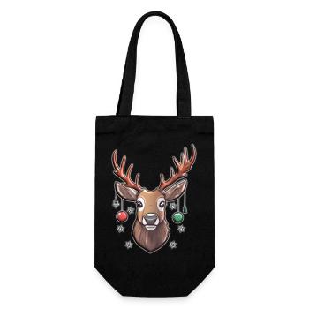 Christmas Hirsch mit Schmuck & Schneeflocken - Geschenkbeutel für Flaschen - Schwarz - Vorne