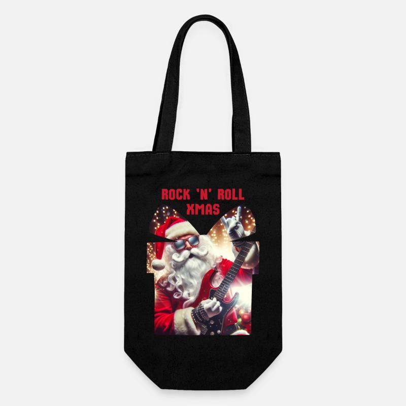 Rock n Roll Xmas - Weihnachtsmann Rocker - Geschenkbeutel für Flaschen - Schwarz