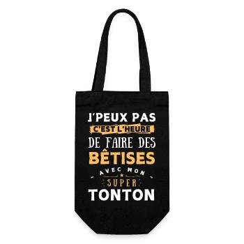 Bêtises avec super tonton - Cadeau humour enfant - Sac à bouteille - noir - Devant