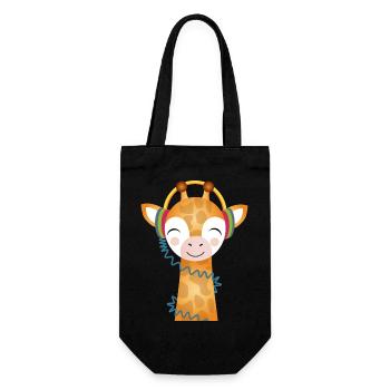 Fröhliche Giraffe mit Kopfhörern liebt Musik - Geschenkbeutel für Flaschen - Schwarz - Vorne
