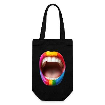 Bouche avec rouge à lèvres arc-en-ciel - Sac à bouteille - noir - Devant