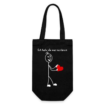 Strichmännchen Ich habe da was verloren rotes Herz - Geschenkbeutel für Flaschen - Schwarz - Vorne