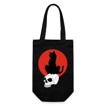 Schwarze Katze und Rote Sonne - Geschenkbeutel für Flaschen - Schwarz - Vorne